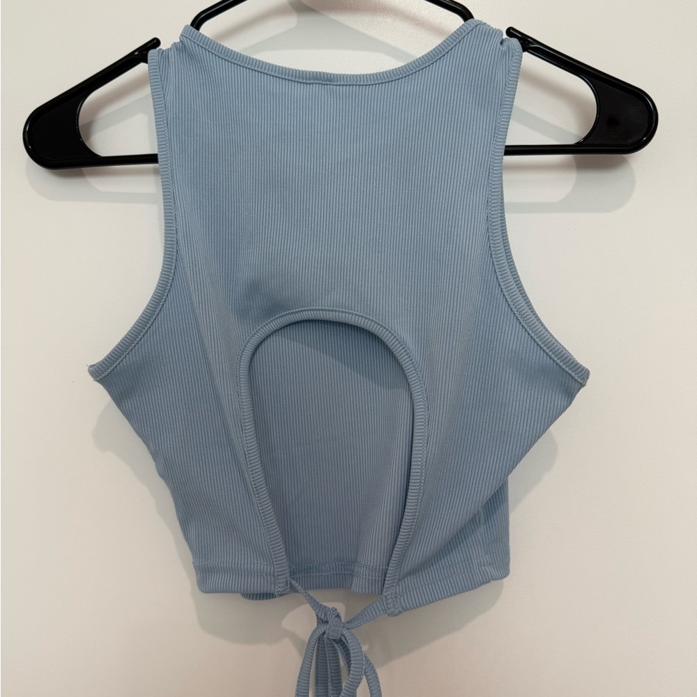 Light Blue Ribbed Crop Top back tie